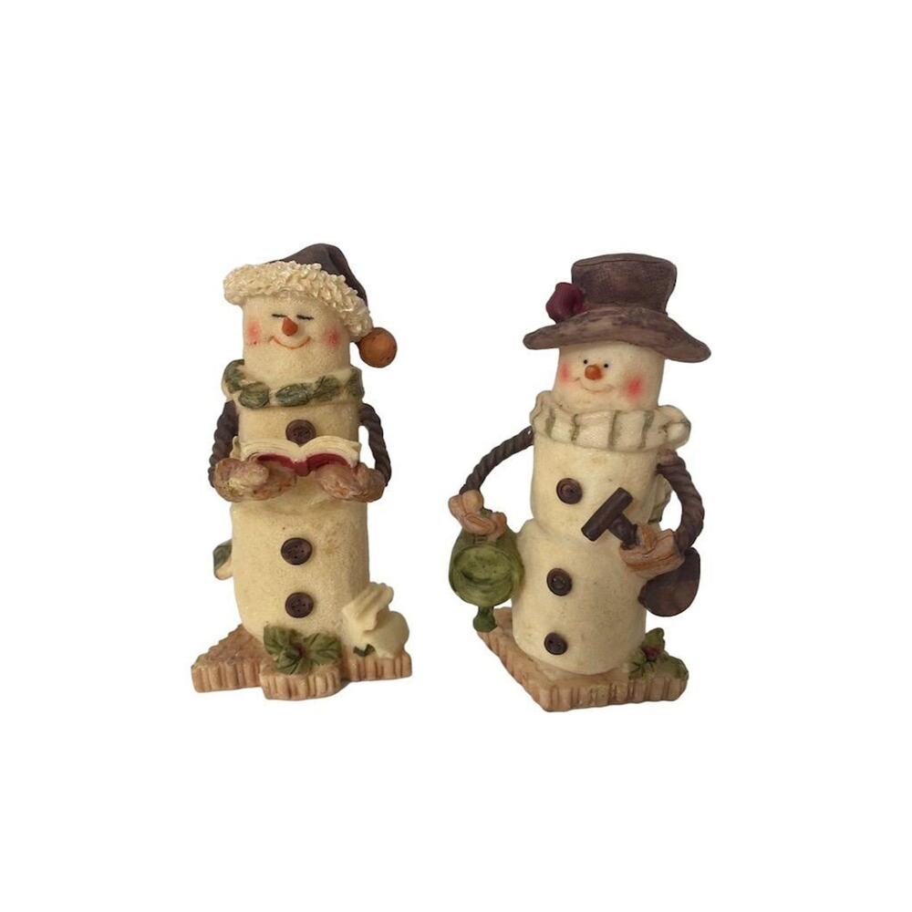 Set of 2 Christmas Snowman Figurines Holiday Decorations‎ Multicolor